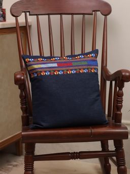 Crown of Poppies - Indigo Heritage Stitch Cushion Cover Blue (16x16 Inches)
