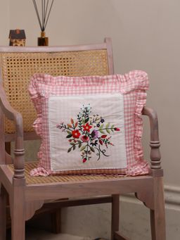 Crown of Poppies - Indigo Heritage Stitch Cushion Cover Multi-Color (16x16 Inches)