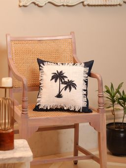 Crown of Poppies - The Midnight Palms Fringed Cushion Cover Black (16x16 Inches)