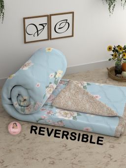 CHHAVI INDIA - Reversible Floral In Sky Blue & Pink Roses Premium Quilted Ac Blanket - Duvet (Double)