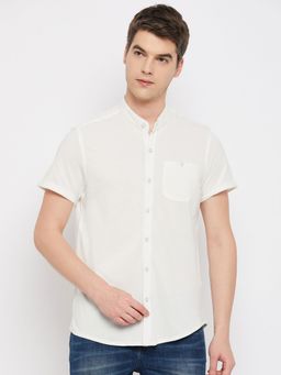 Club York - Men Off White Solid Mandarin Collar Shirt