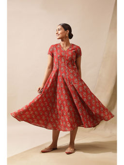 Folksong - Red Printed Midi Dress