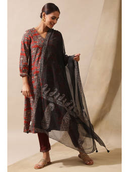 Folksong - Black Embroidered Solid Dupatta