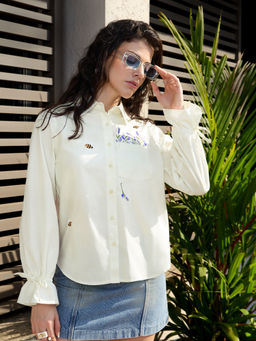 The Souled Store - Off White Statement Shirts: Lavender Women Shirts
