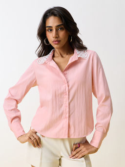 The Souled Store - Pink Classic Solids: Salmon Women Regular Shirt