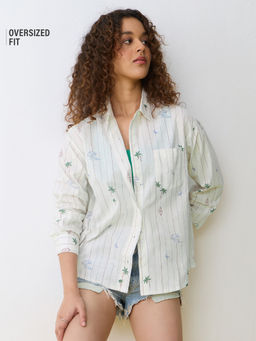 The Souled Store - Cream Tss Originals: Beach Stripes Women Oversized Shirt