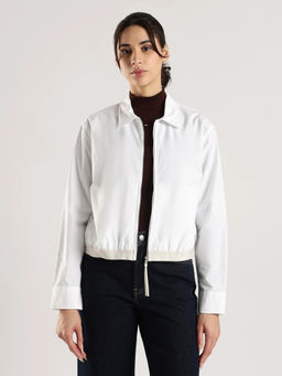 Calvin Klein - White Regular Fit Cotton Spread Collar Jacket