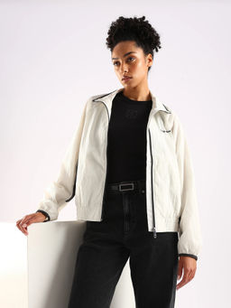 Calvin Klein - White Regular Fit Polyester High Neck Jacket