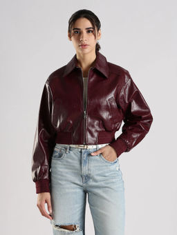 Calvin Klein - Red Slim Fit Pu Spread Collar Jacket