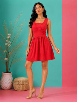 BRINNS - Red Fit and Flare Mini Dress