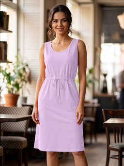 BRINNS - Lavender Waist Tie- Up Sleeveless Dress