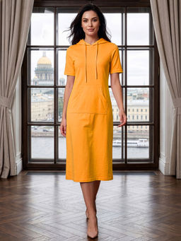 BRINNS - Mustard T-Shirt Midi Hooded Dress