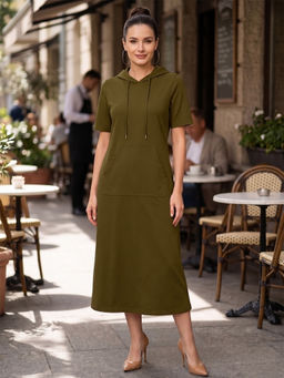 BRINNS - Olive T-Shirt Midi Hooded Dress