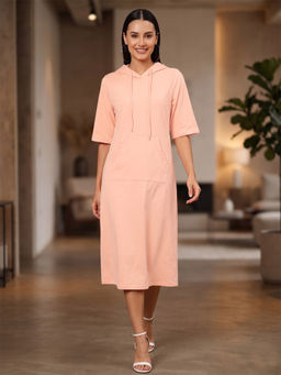 BRINNS - Peach T-Shirt Midi Hooded Dress