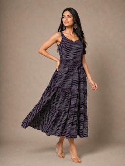 BRINNS - Navy Blue Cotton Fit and Flare Dress