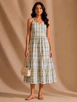 BRINNS - White Cotton Fit and Flare Dress