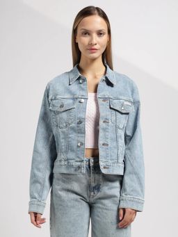 Calvin Klein - Blue Regular Fit Cotton Spread Collar Denim Jacket