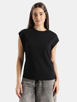 Jockey - Wz01 Women Super Combed Cotton Rich Hybrid Tank Top with Ribbed Sleeves-Deep Black