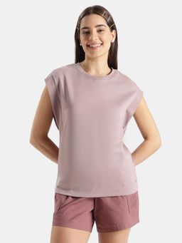 Jockey - Wz01 Women Super Combed Cotton Rich Hybrid Tank Top with Ribbed Sleeves-Quail