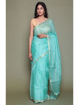 Zari Jaipur - Zari Work Light Green Leheriya Kota Doria Saree with Unstitched Blouse