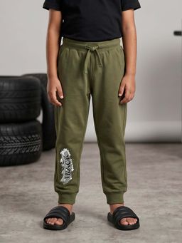 KiddoPanti - Boys Green Cotton Track pant