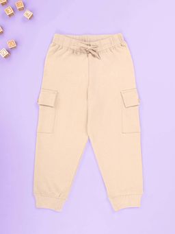 KiddoPanti - Boys Beige Fleece Track pant