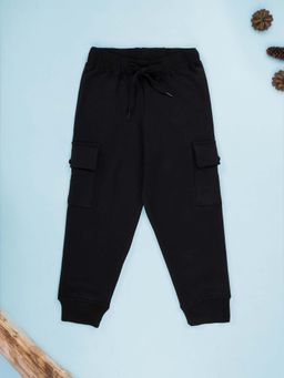 KiddoPanti - Boys Black Fleece Track pant