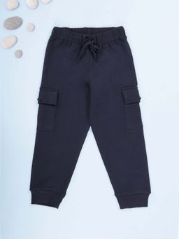 KiddoPanti - Boys Navy Blue Fleece Track pant