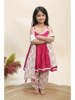 KALP - Girls Pink Cotton Kurta and Pant with Dupatta