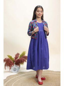 KALP - Girls Blue Cotton Dress with Shrug