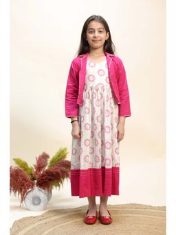 KALP - Girls Pink Cotton Dress with Shrug