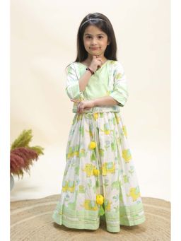 KALP - Girls White Cotton Top with Lehenga
