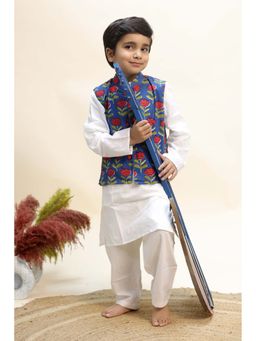 KALP - Boys Blue Cotton Kurta and Pant with Jacket