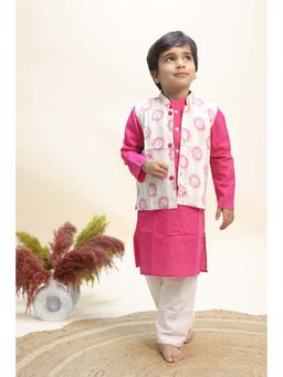 KALP - Boys White Cotton Kurta and Pant with Jacket