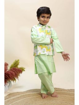 KALP - Boys Green Cotton Kurta and Pant with Jacket