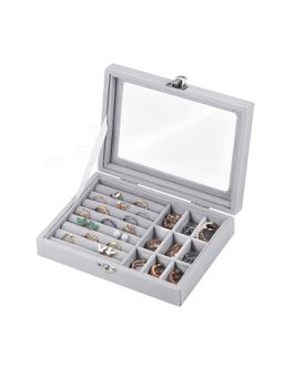 Firstseen - Luxury Velvet Jewellery Organizer Box with Glass Lid for Women & Girls Jewellery Storage