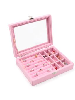 Firstseen - Luxury Velvet Jewellery Organizer Box with Glass Lid for Women & Girls Jewellery Storage
