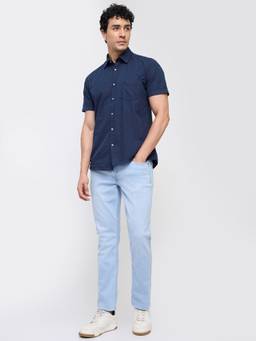 ColorPlus - Men Regular Fit Solid Light Blue Jeanss