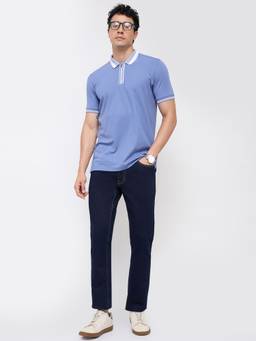 ColorPlus - Men'S Cotton Blend Slim Fit Solid Dark Blue Jeanss