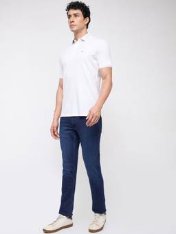 ColorPlus - Men Slim Fit Solid Mid Waist Dark Blue Jeanss