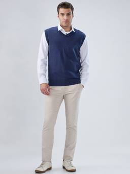 ColorPlus - Men Regular Fit Solid Navy Blue Sweater