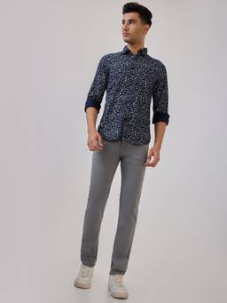 Park Avenue - Men Super Slim Self Design Dark Grey Jeans