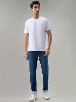 Park Avenue - Men Slim Fit Mid Waist Solid Dark Blue Jeans