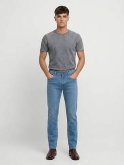 Park Avenue - Men Slim Fit Solid Light Petrol Jeans