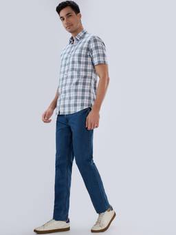 Park Avenue - Men Cotton Blend Slim Fit Solid Dark Blue Jeans