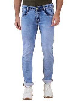 Parx - Men Medium Blue Mid Rise Tapered Fit Knitted Jeans