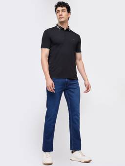 Parx - Men Cotton Blend Tapered Fit Solid Dark Blue Jeanss