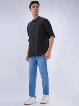 Parx - Men'S Tapered Fit Solid Medium Blue Jeanss