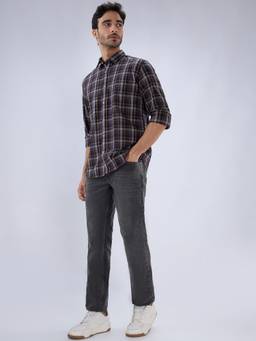 Parx - Men'S Tapered Fit Woven Design Grey Jeans