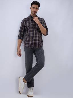 Parx - Men Tapered Fit Self Design Black Jeans